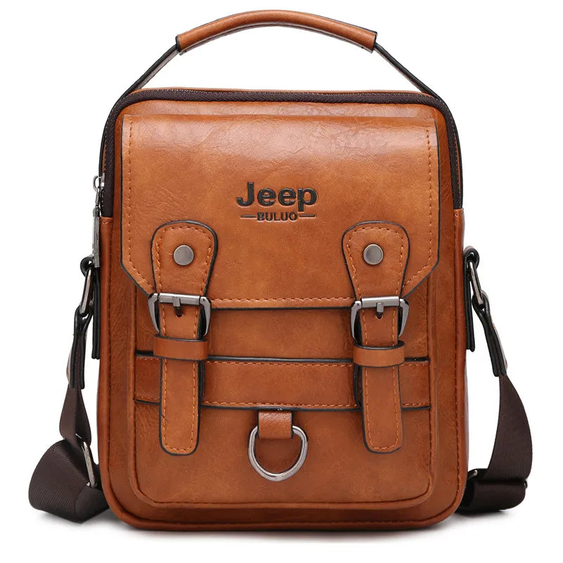 JEEP BULUO Men’s Leather Messenger Bag – Multi-Function Business Shoulder Bag with Large Capacity