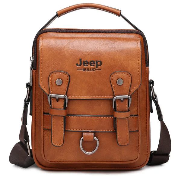 JEEP BULUO Men’s Leather Messenger Bag – Multi-Function Business Shoulder Bag with Large Capacity