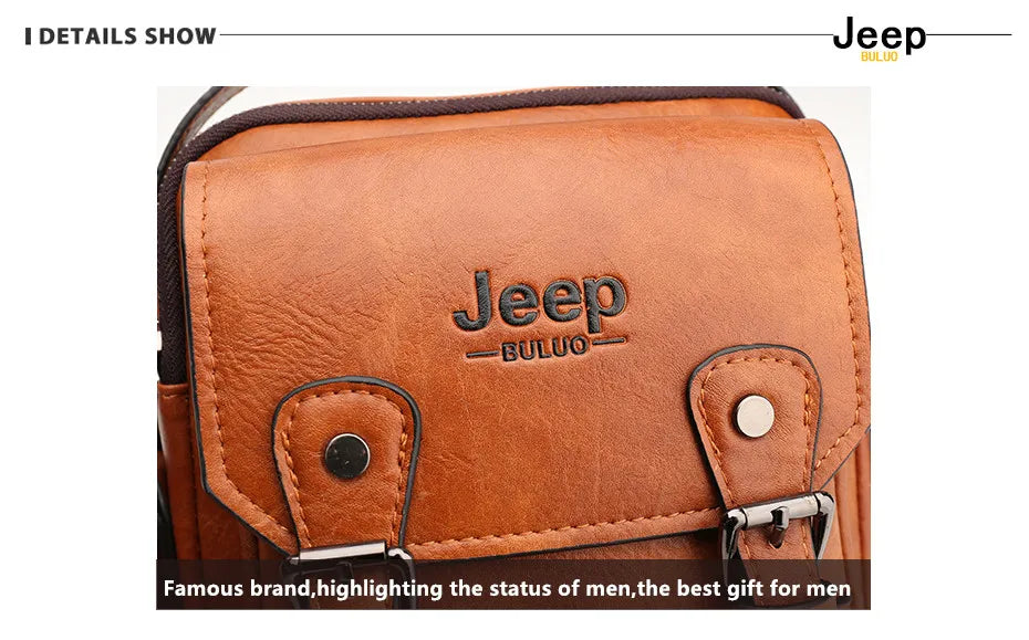 JEEP BULUO Men’s Leather Messenger Bag – Multi-Function Business Shoulder Bag with Large Capacity