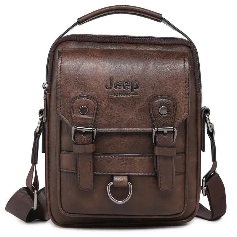 JEEP BULUO Men’s Leather Messenger Bag – Multi-Function Business Shoulder Bag with Large Capacity