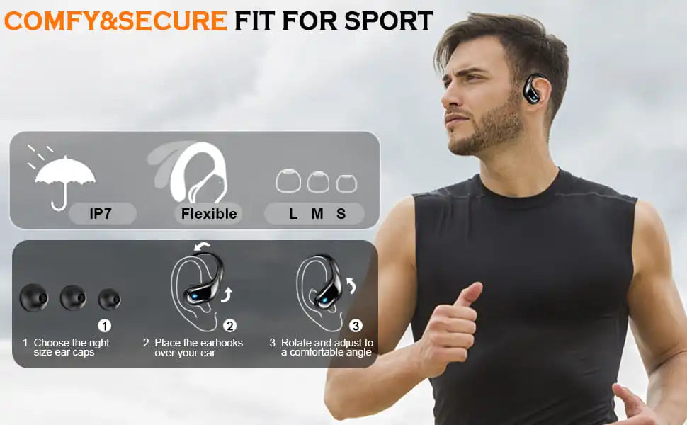 75Hrs Bluetooth 5.3 Wireless Earphones – IP7 Waterproof Sports Headphones with Deep Bass & ENC Noise Cancelling Mic