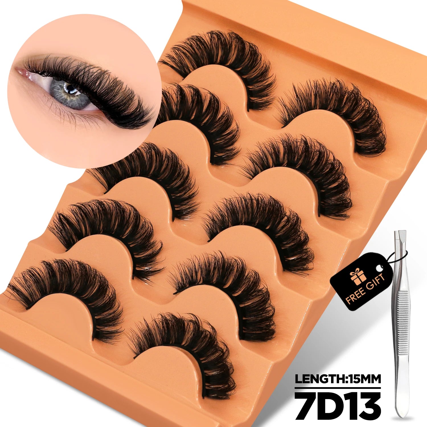GROINNEYA 8D Cat Eye Faux Mink Lashes – Fluffy, Wispy Long Eyelashes (5 Pairs Pack)