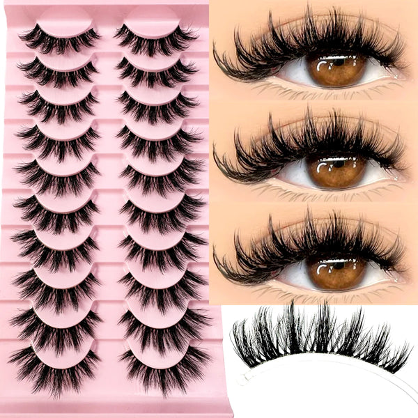 10 Pairs Natural Long Transparent Stem 3D Mink Eyelashes Manga Lashes Hot False Lashes Fluffy Soft Cross Lashes Extension Makeup