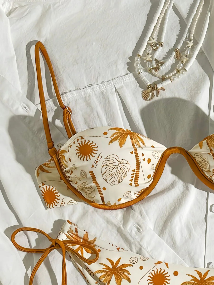 Brazilian Micro Bikini Set – Push-Up Print Swimwear for Women