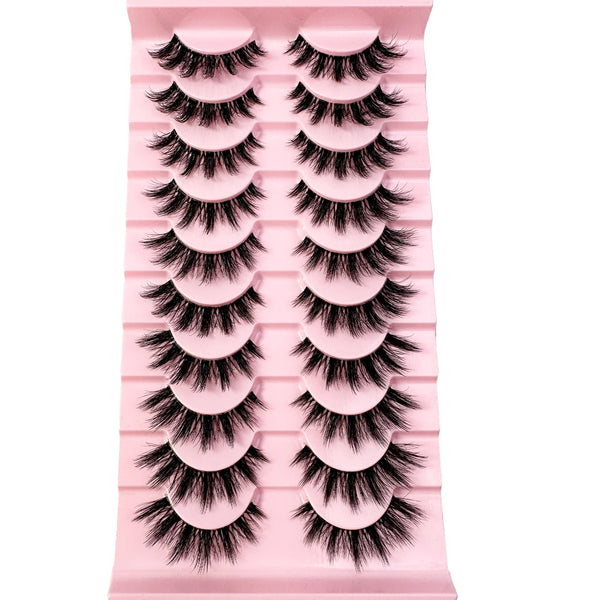 10 Pairs Natural Long Transparent Stem 3D Mink Eyelashes Manga Lashes Hot False Lashes Fluffy Soft Cross Lashes Extension Makeup