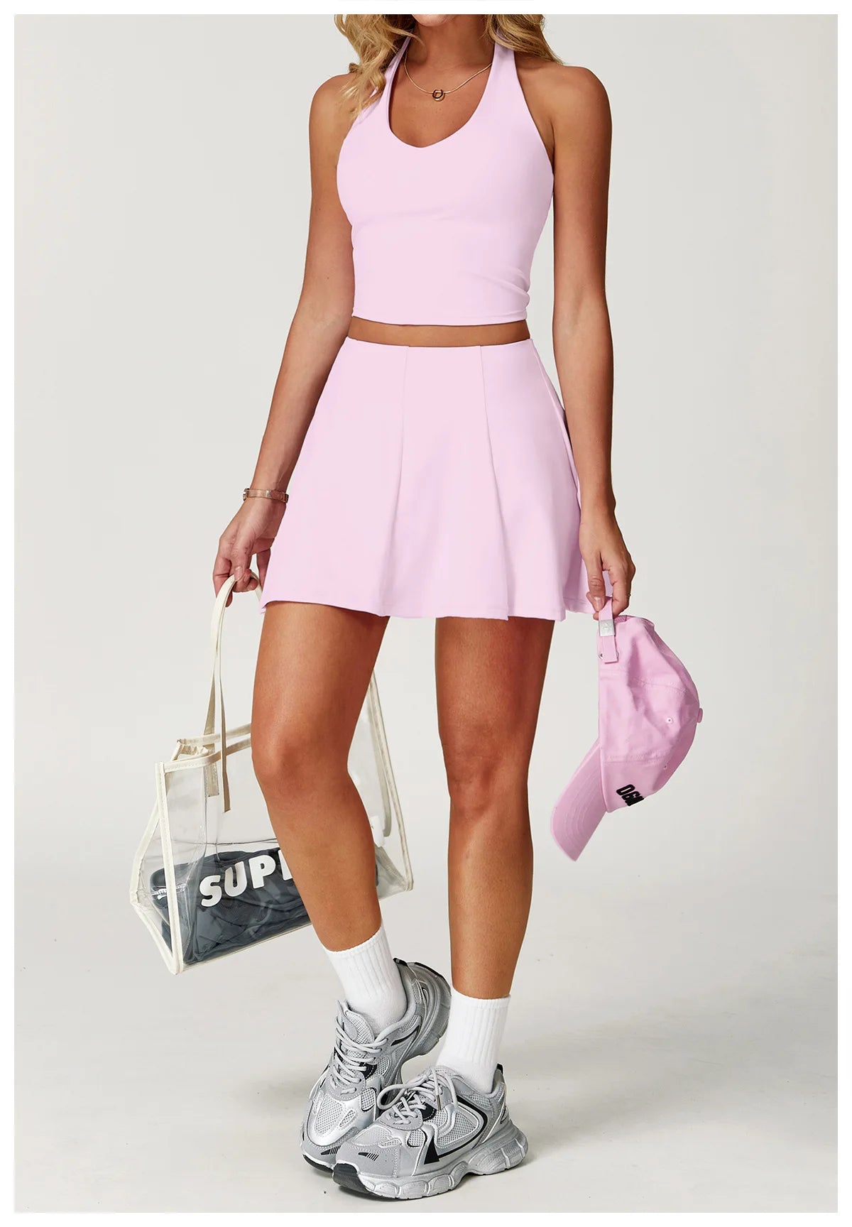 2025 2PCS Women's Active Set – Sports Bra & High-Waist Bottom Skirt