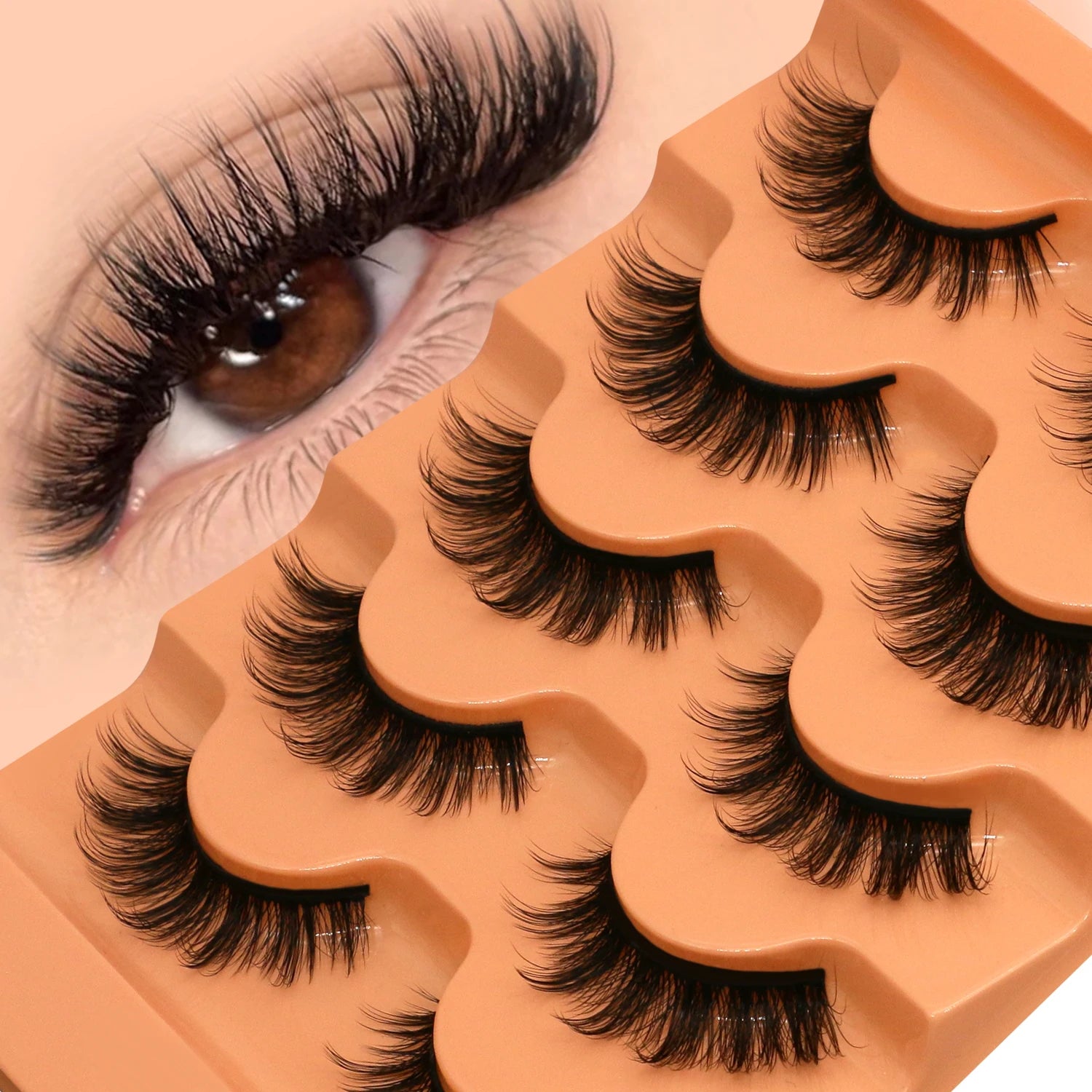 GROINNEYA 8D Cat Eye Faux Mink Lashes – Fluffy, Wispy Long Eyelashes (5 Pairs Pack)