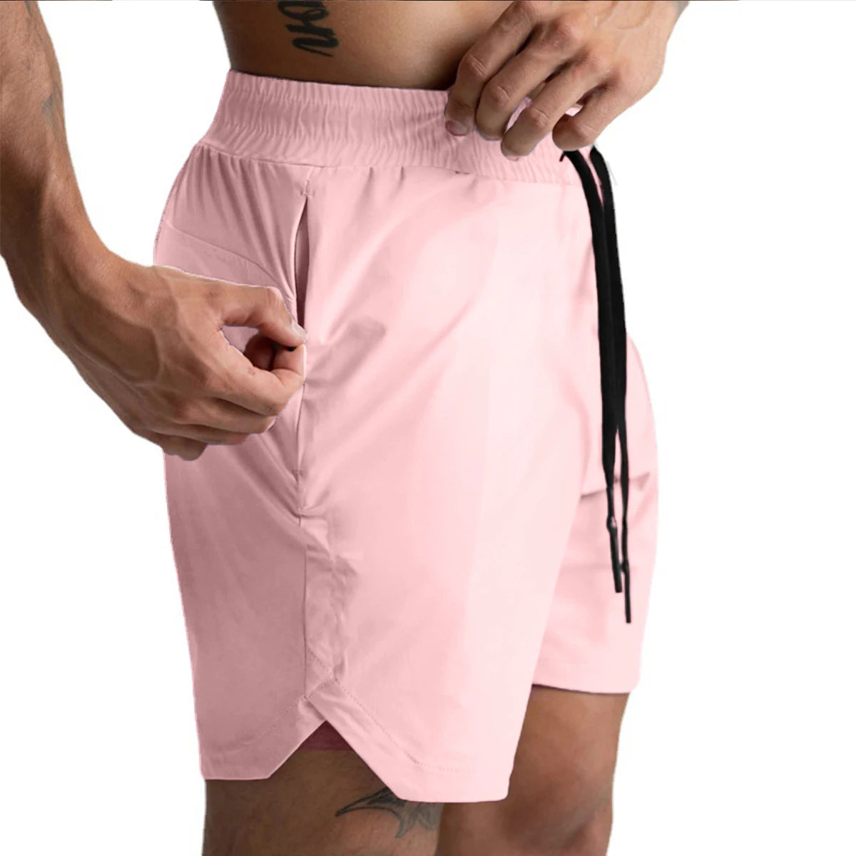 2024 Men’s Quick-Dry Woven Fitness Shorts – Solid Color Casual Sportswear