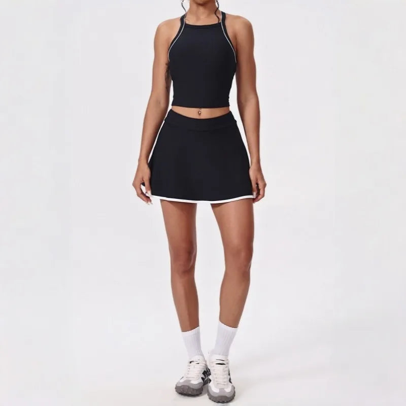 2PCS Women's Active Set – Sports Bra & High-Waist Bottom Skirt