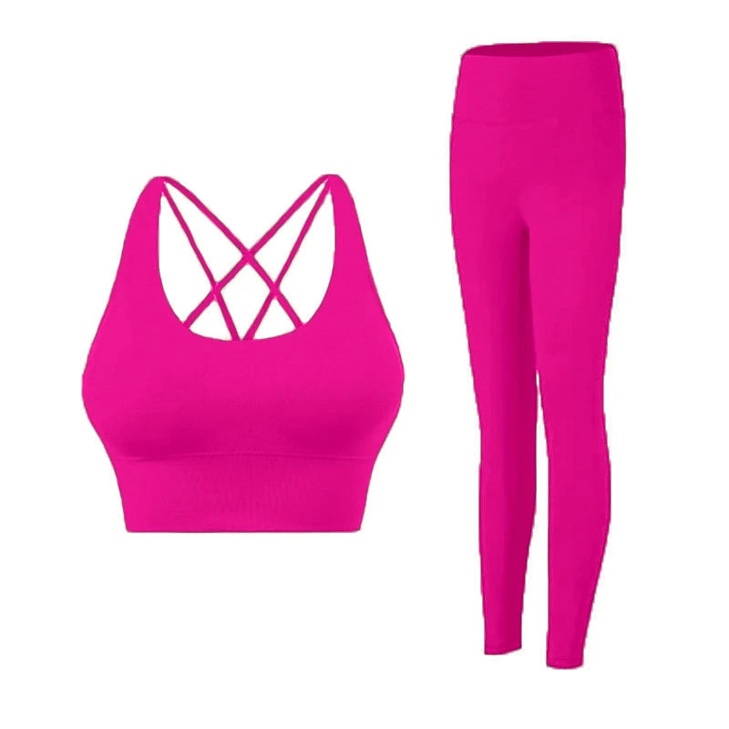 Women’s 2-Piece Yoga & Fitness Set – Push-Up Sports Bra & High-Waist Leggings