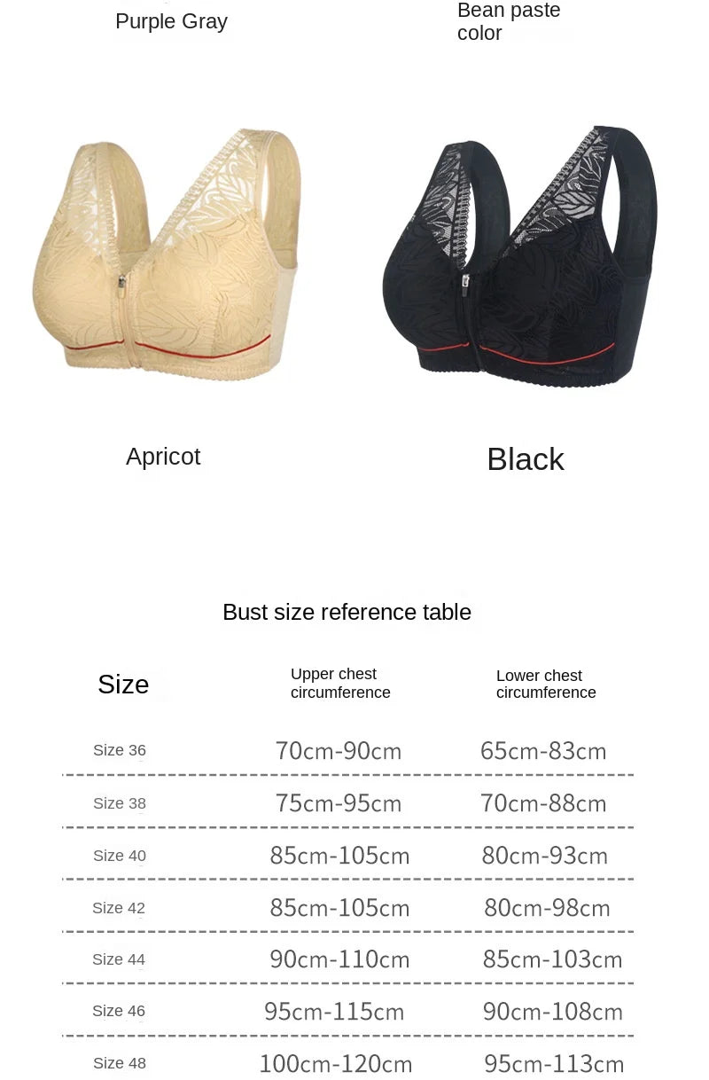 Women's Front Zipper Sports Yoga Bra – Lace Cotton Cup Wireless Breathable Tank Bra (Plus Size)