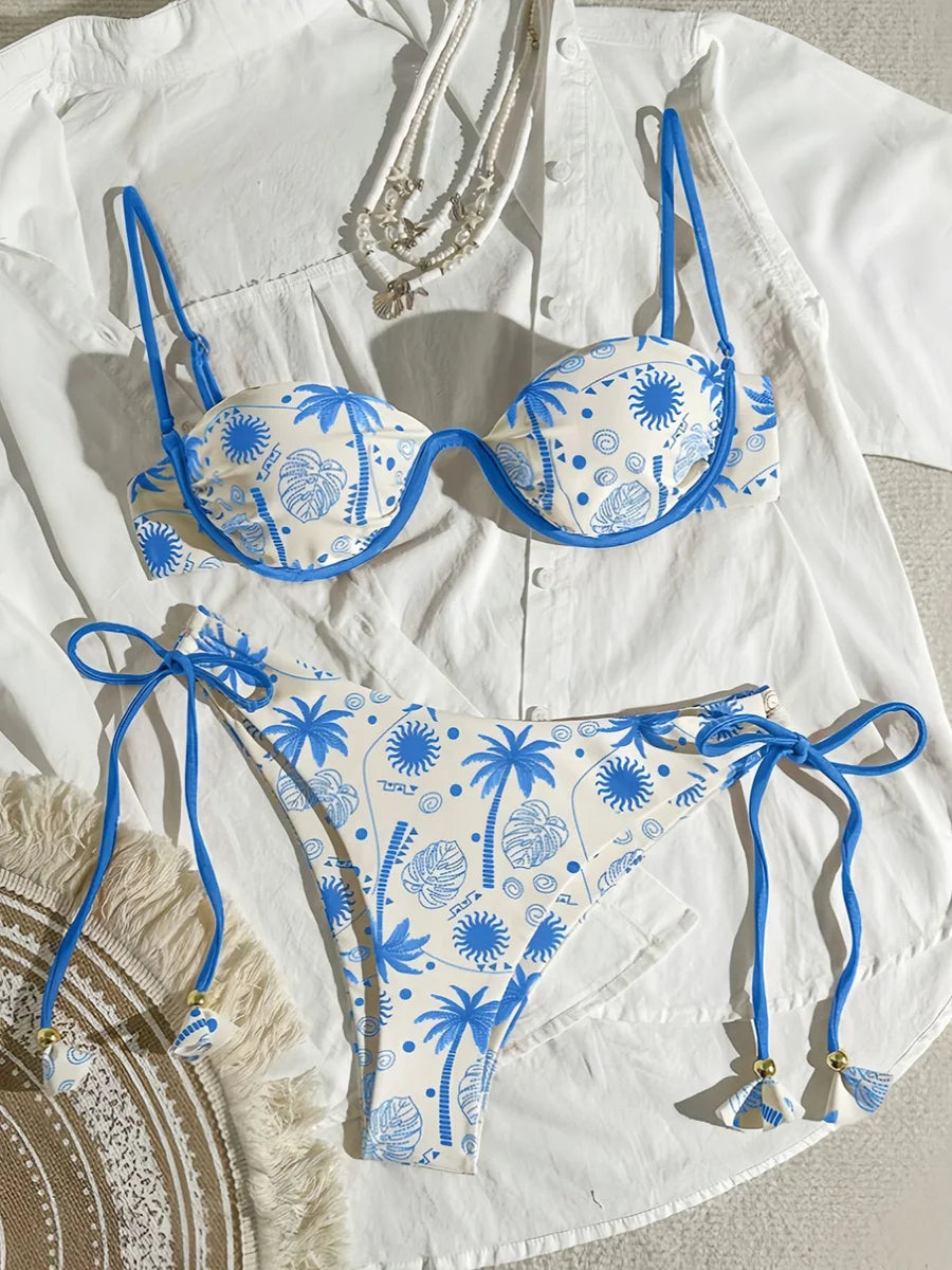 Brazilian Micro Bikini Set – Push-Up Print Swimwear for Women