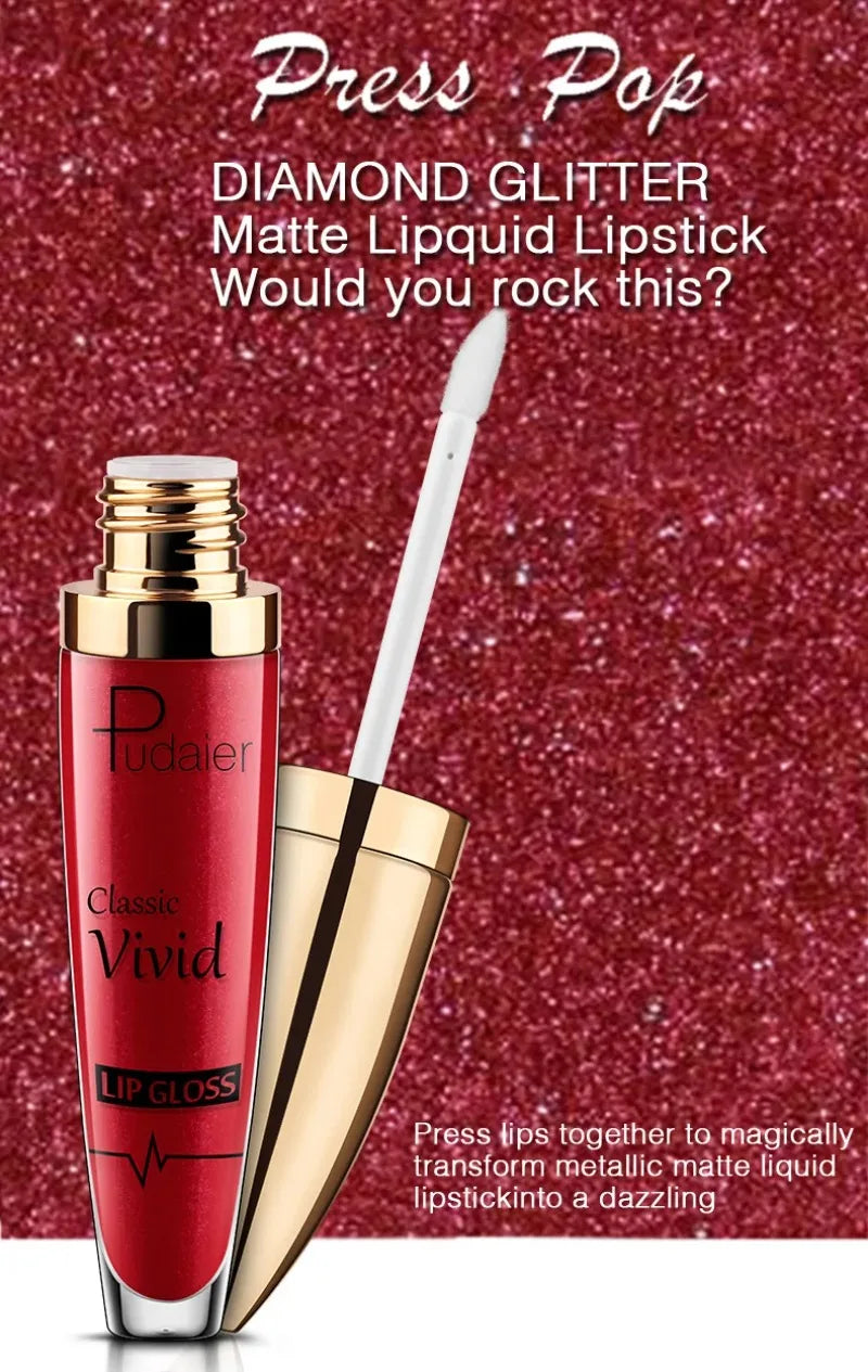 Diamond Shine Glitter Lip Gloss – Waterproof, Long-Lasting Metallic Matte to Shimmer Liquid Lipstick