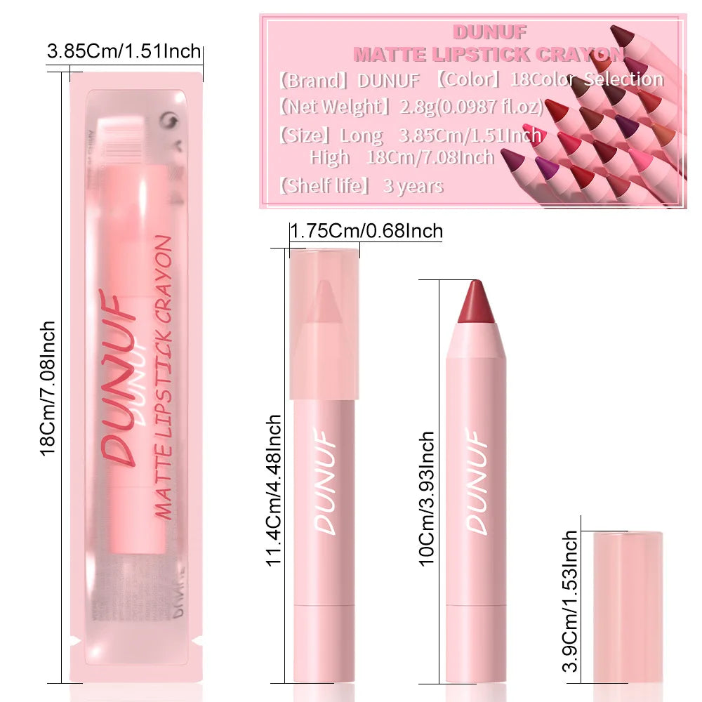Matte Velvet Lipstick Pencil – Waterproof Lip Contour & Tint Lipliner Pen (18 Colors)