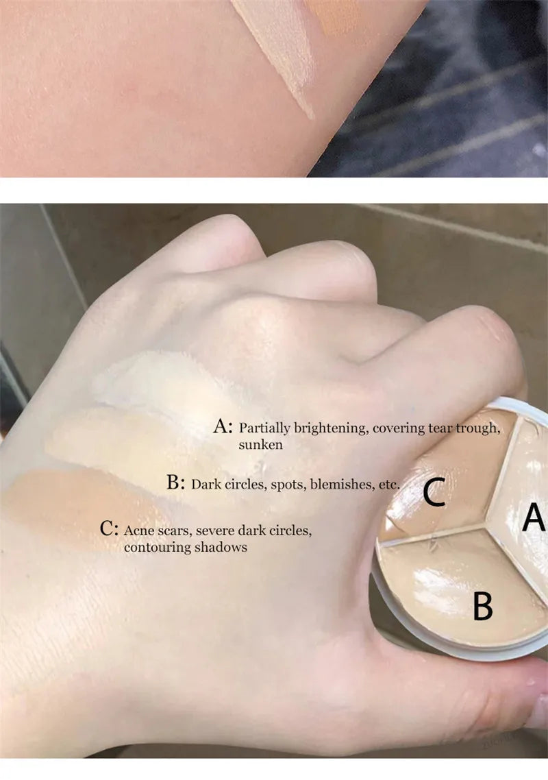 3-Color Cream Concealer Palette – Full Coverage for Acne, Dark Circles & Face Brightening