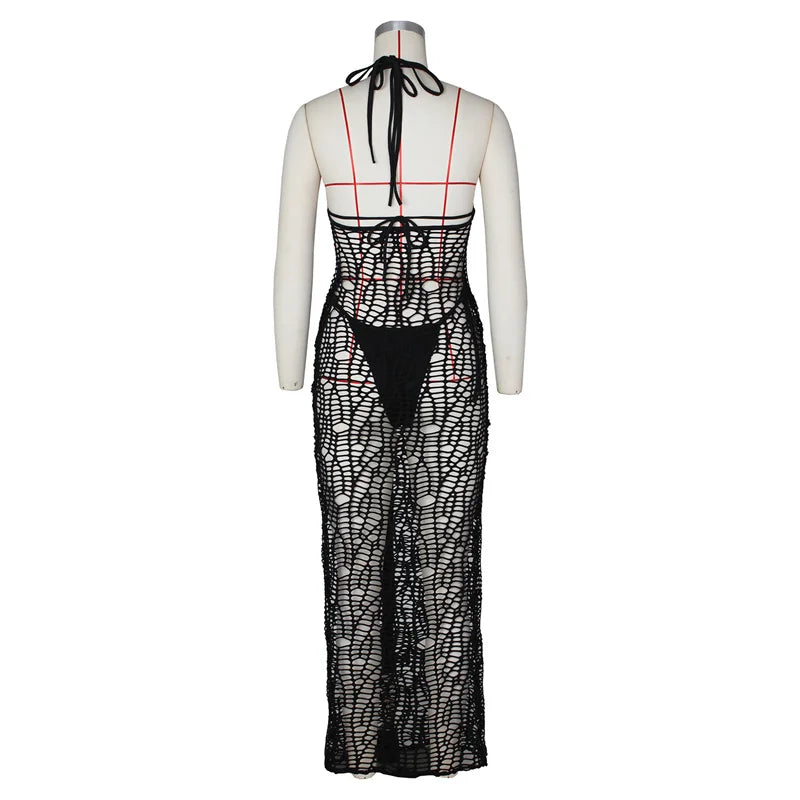 3-Piece Knit Bikini Set with Hollow-Out Cover-Up – Sexy Backless Beach Outfit for Women