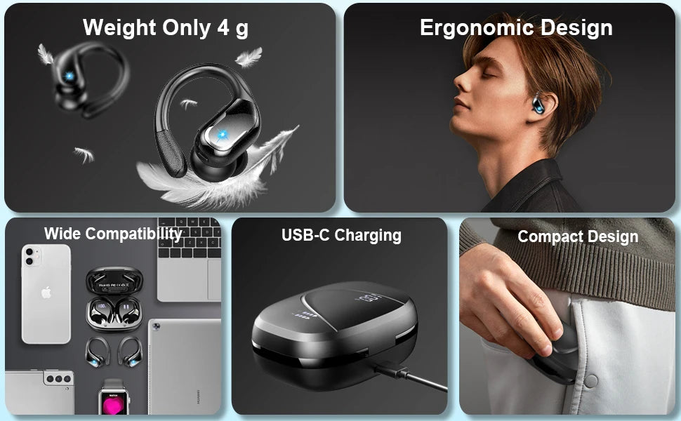 75Hrs Bluetooth 5.3 Wireless Earphones – IP7 Waterproof Sports Headphones with Deep Bass & ENC Noise Cancelling Mic