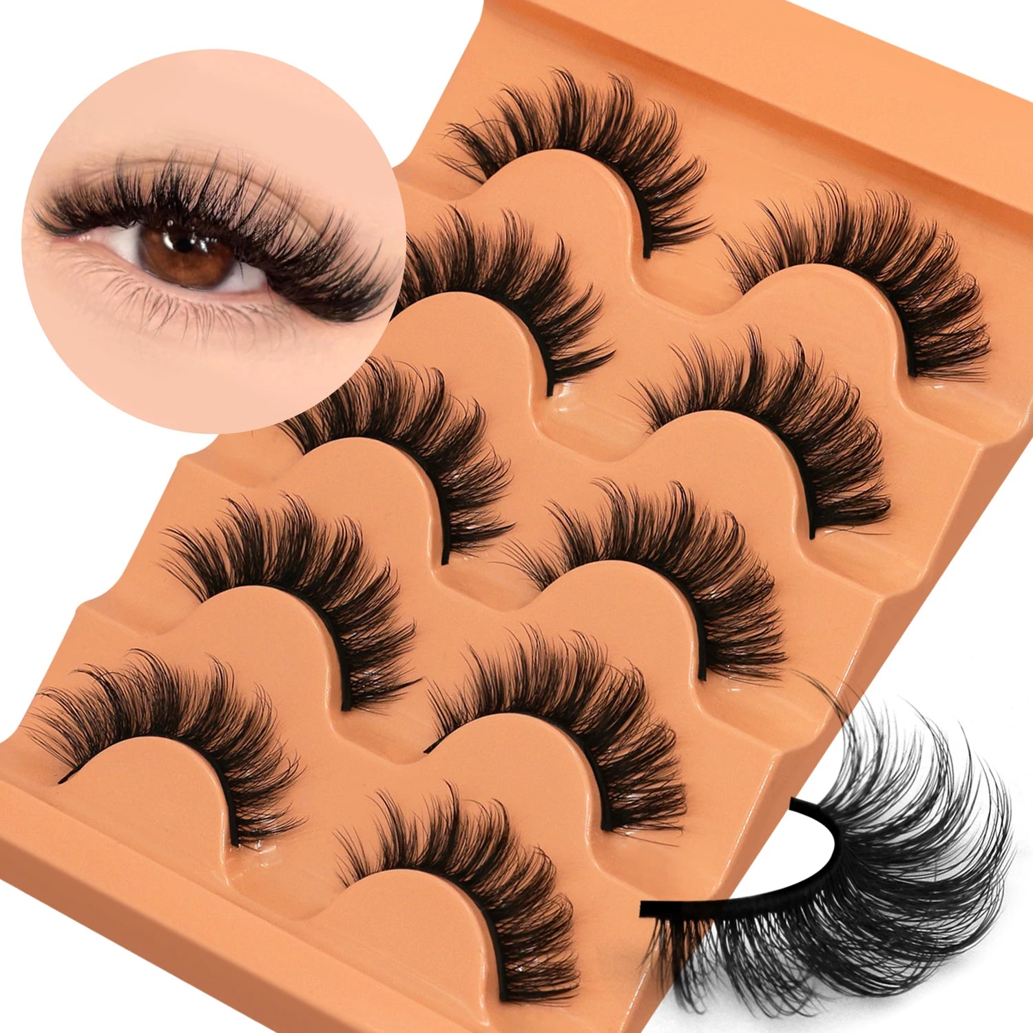 GROINNEYA 8D Cat Eye Faux Mink Lashes – Fluffy, Wispy Long Eyelashes (5 Pairs Pack)