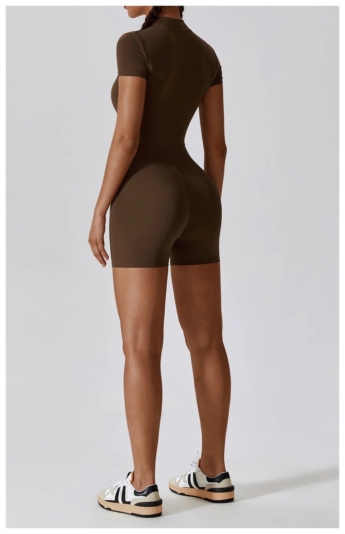 Women's Summer Short Sleeve Yoga Jumpsuit – Zipper Front Fitness Bodysuit for Workout & Dance