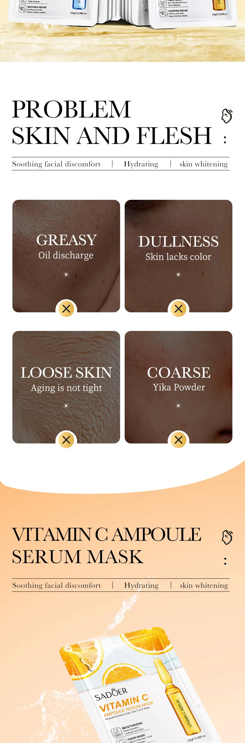 15pcs 24K Gold Hyaluronic Acid Face Mask Facial Firming Moisturizing Brightening Hydrating Facial Masks Skin Care Products