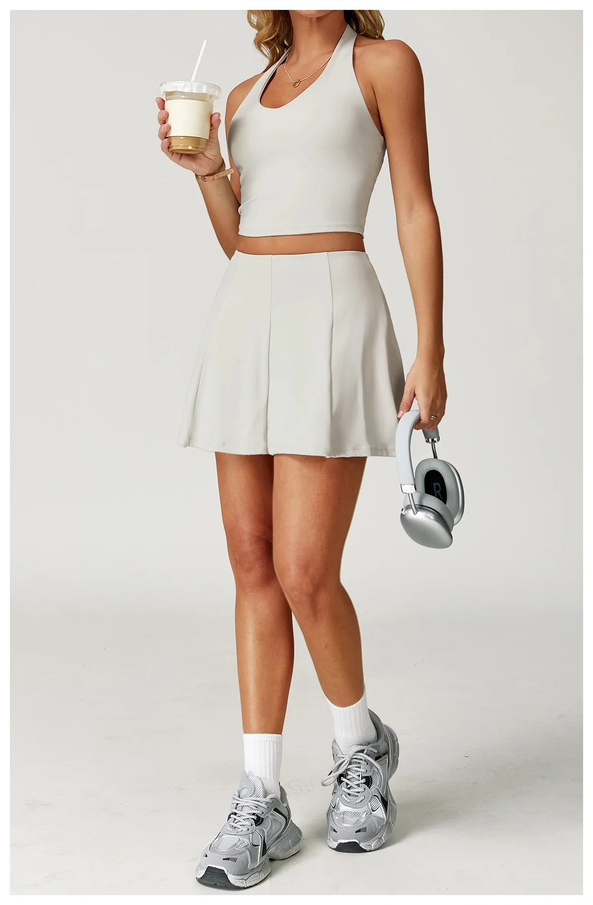 2025 2PCS Women's Active Set – Sports Bra & High-Waist Bottom Skirt