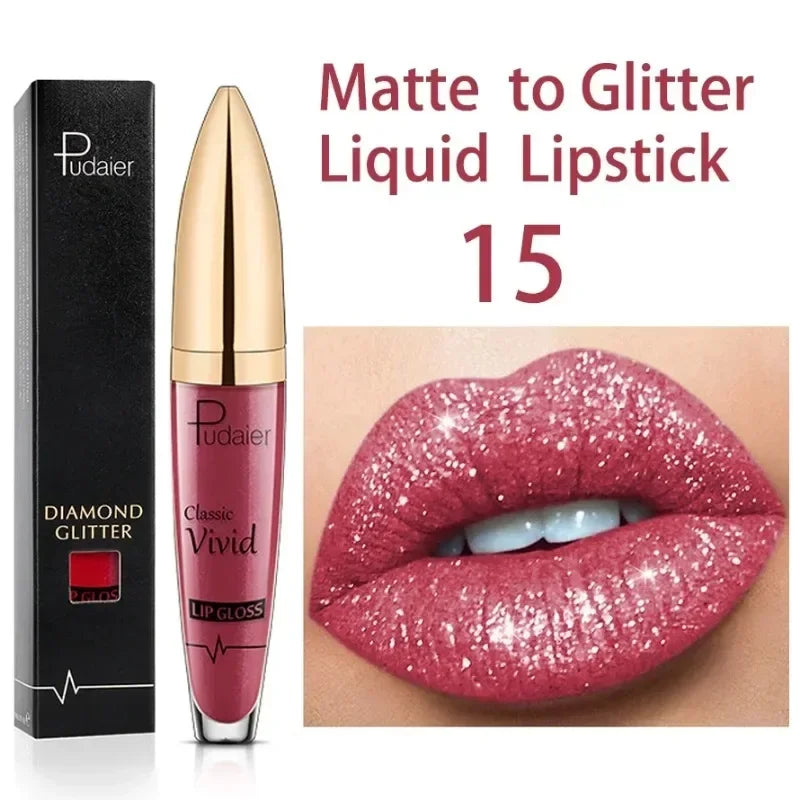 Diamond Shine Glitter Lip Gloss – Waterproof, Long-Lasting Metallic Matte to Shimmer Liquid Lipstick