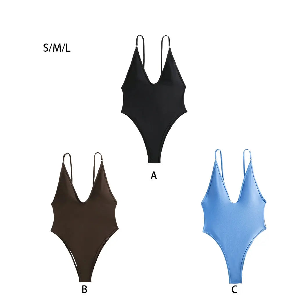 2024 Sleeveless Deep V Bodysuit Swimsuit