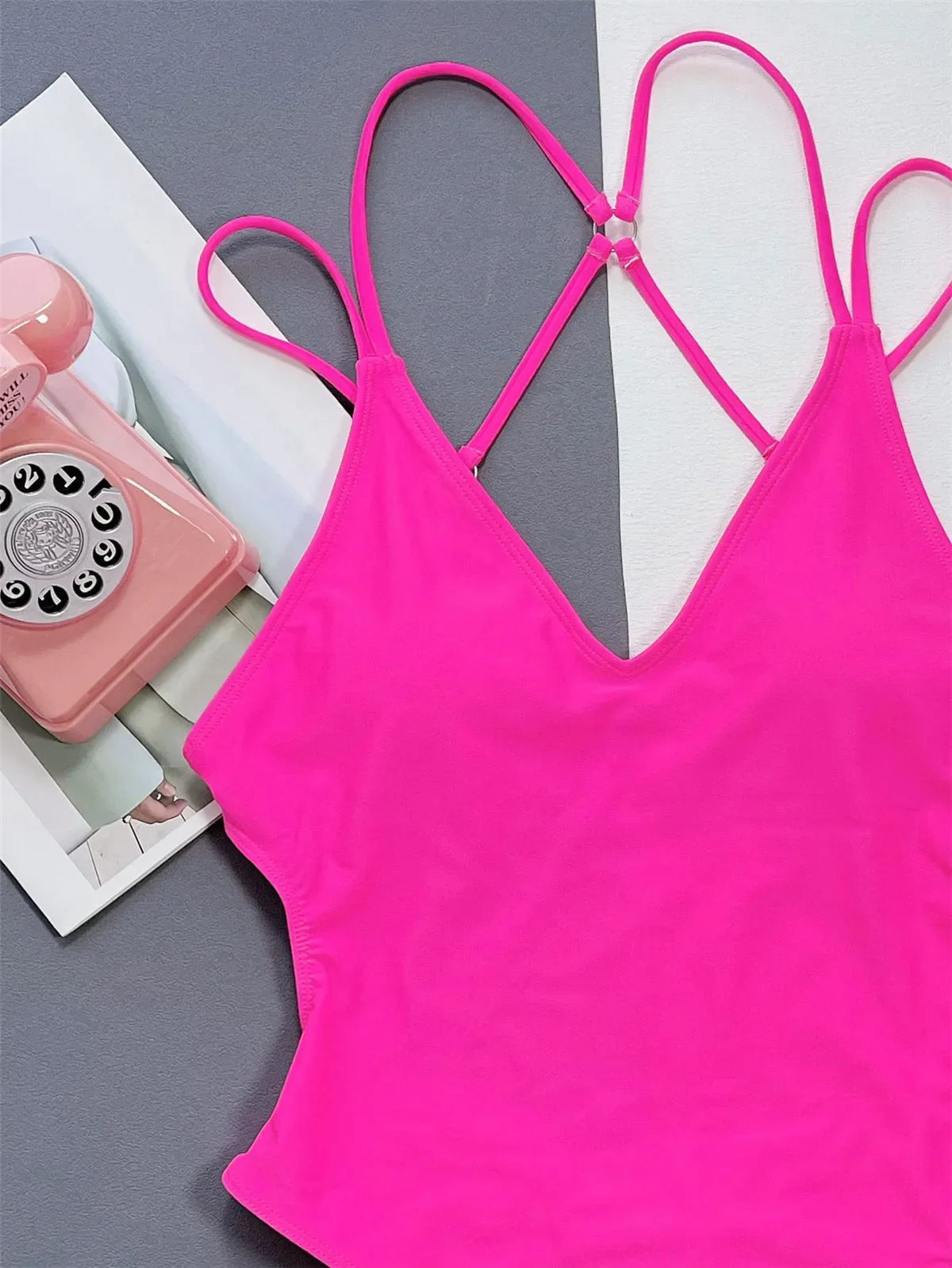 Solid Blue Backless One-Piece Swimsuit