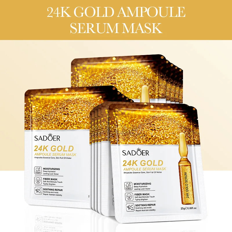 15pcs 24K Gold Hyaluronic Acid Face Mask Facial Firming Moisturizing Brightening Hydrating Facial