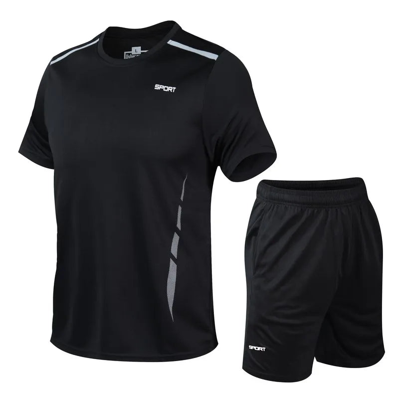 Men’s Quick-Dry Outdoor Sports Set – Breathable T-Shirt & Shorts 2-Piece Suit for Running, Hiking, Fishing & Fitness
