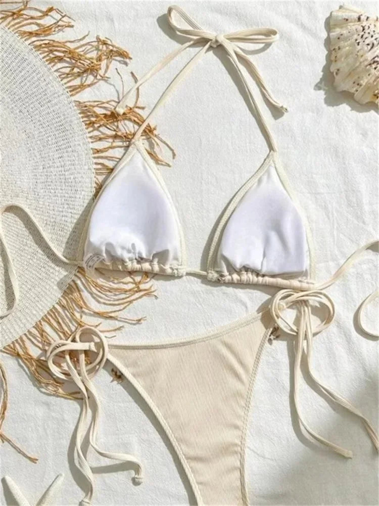 Shell Triangle Bikinis Bandage Thong Bikini Women Push Up Beach Swimwear 2 Piece Swimsuit Women Bikini Bathing Suit Beachwear