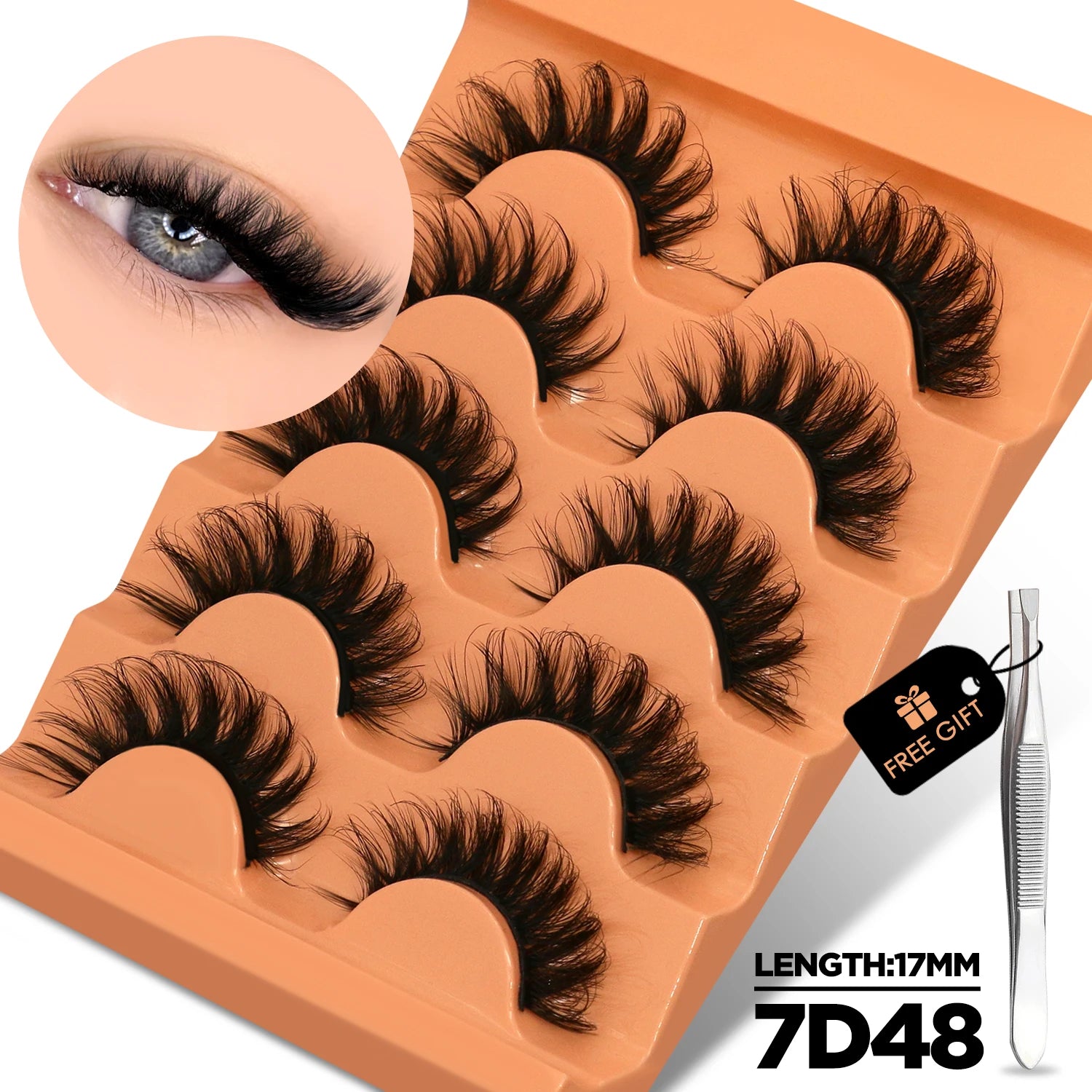 GROINNEYA 8D Cat Eye Faux Mink Lashes – Fluffy, Wispy Long Eyelashes (5 Pairs Pack)