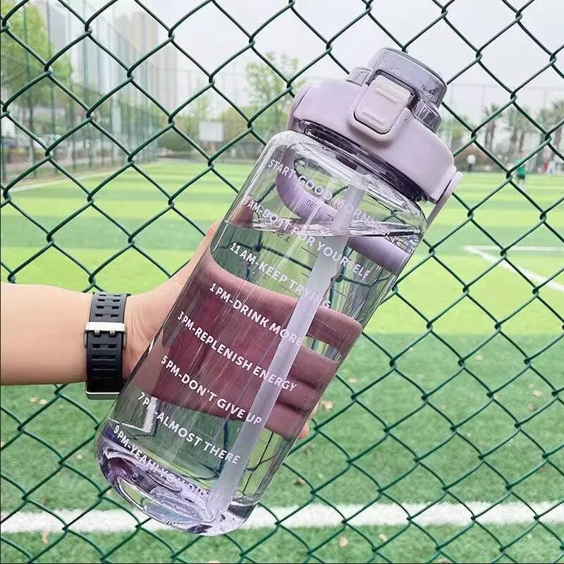 2 Liter Water Bottle with Straw Female Jug Girls Portable Travel bottles Fitness Bike Cup Summer Cold Water Jug with Time Marker