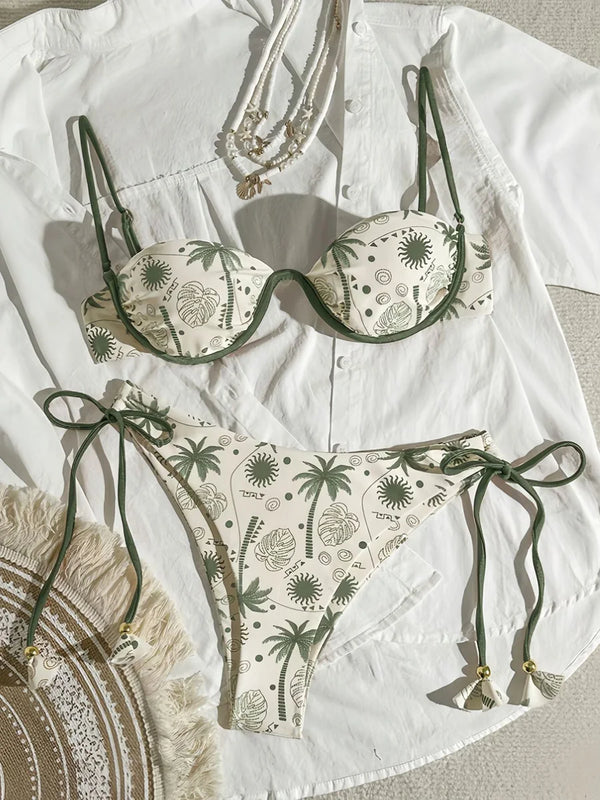 Brazilian Micro Bikini Set – Push-Up Print Swimwear for Women