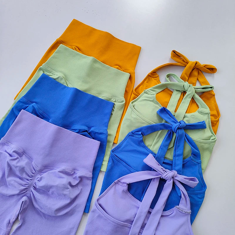 2-Piece Gym Set – Neck Hanging Sports Bra & Hip-Lifting Shorts