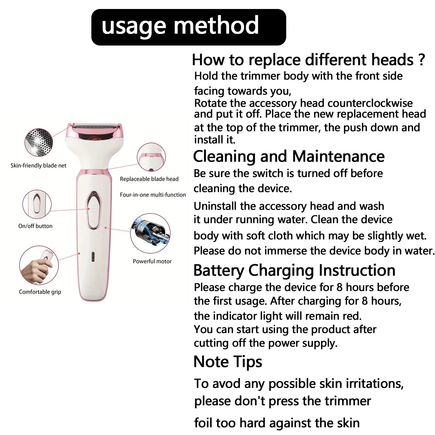 SoftAura 4 in 1 Electric Razor for Women Body Hair Trimmer Armpit Bikini Arm Leg Face Mustache Portable Painless Shaver