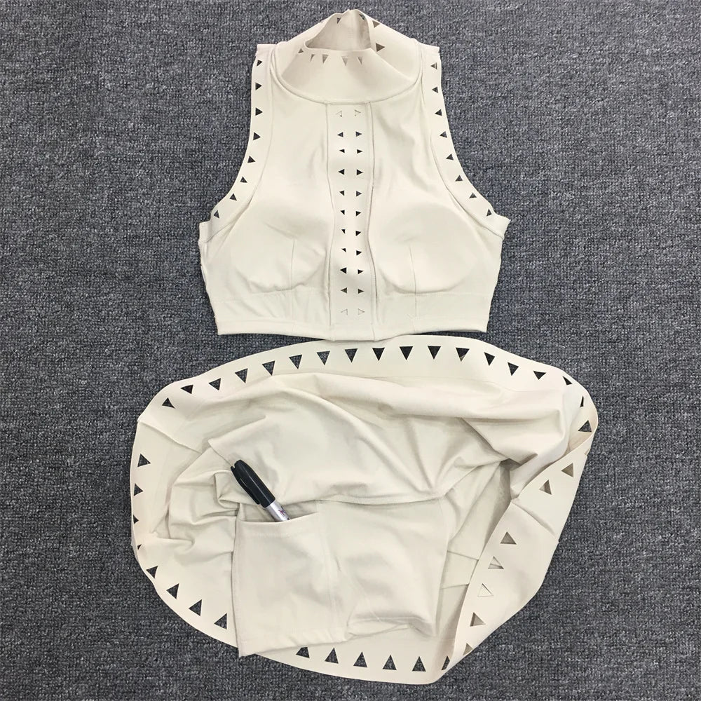 2025 2PCS Women's Active Set – Sports Bra & High-Waist Bottom Skirt with Pocket