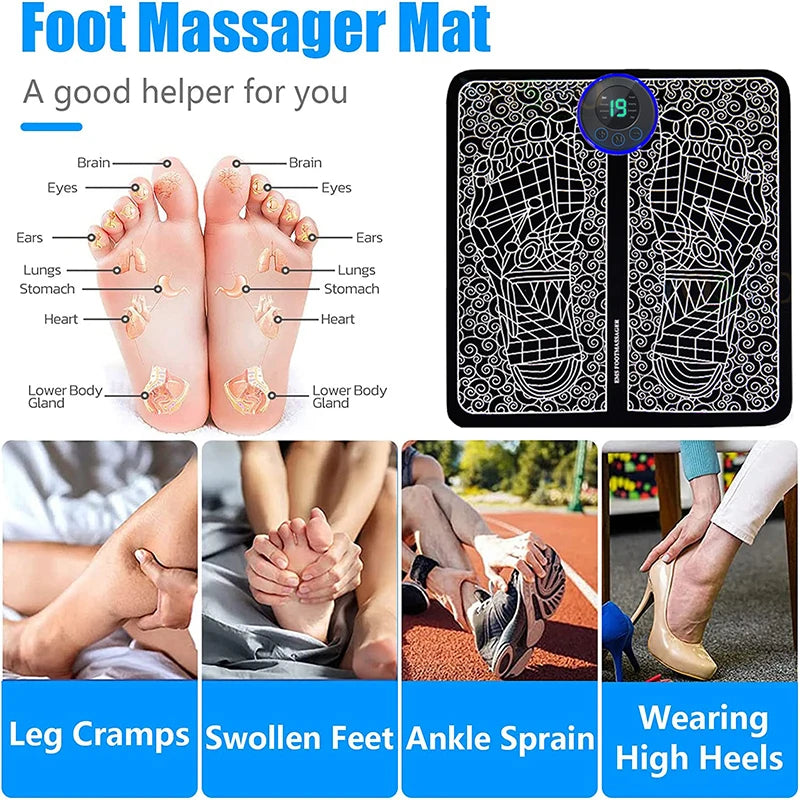 EMS Foot Massager Pad – USB Rechargeable Acupoint Stimulator for Pain Relief, Muscle Relaxation & Improved Circulation