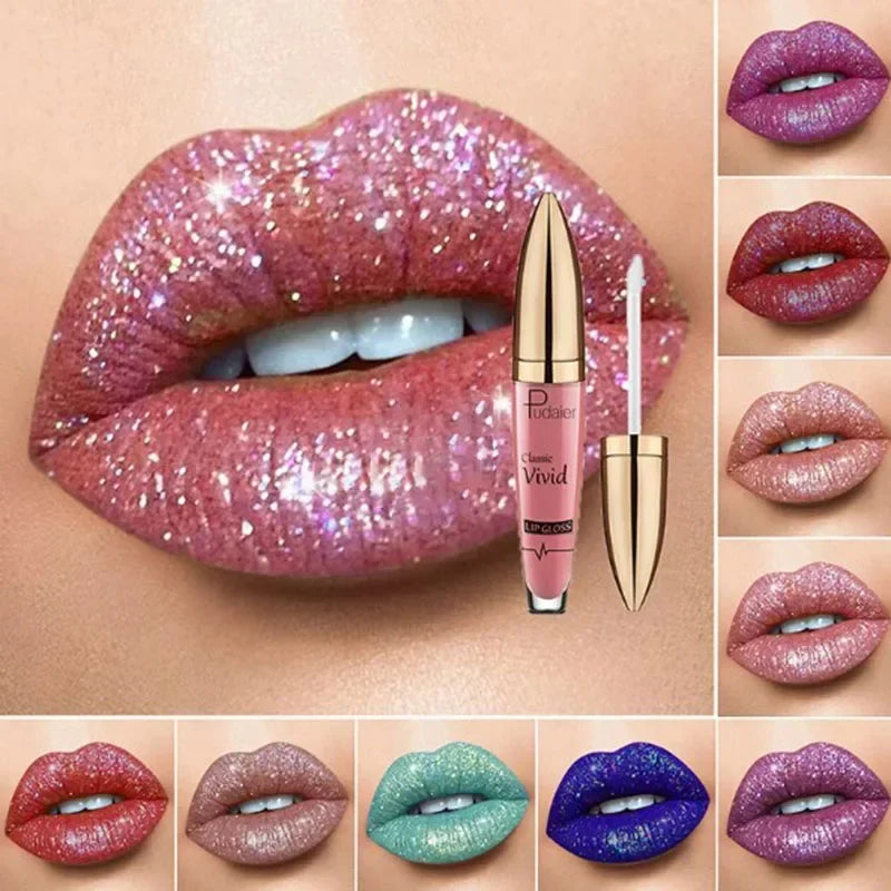 Diamond Shine Glitter Lip Gloss – Waterproof, Long-Lasting Metallic Matte to Shimmer Liquid Lipstick