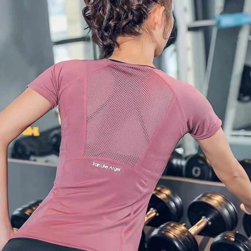 Women's Sports Wear For Fitness Running Jogging Seamless Short Sleeve Gym Woman Sport Shirt Yoga