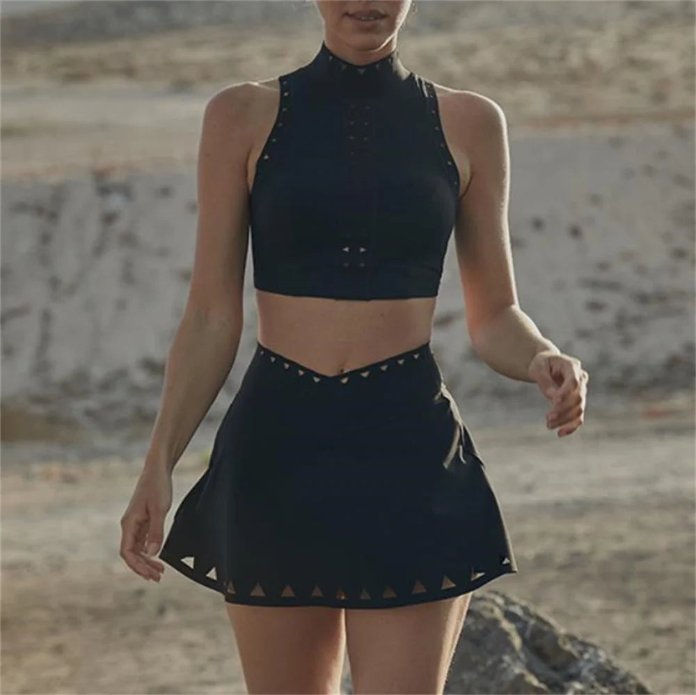 2025 2PCS Women's Active Set – Sports Bra & High-Waist Bottom Skirt with Pocket