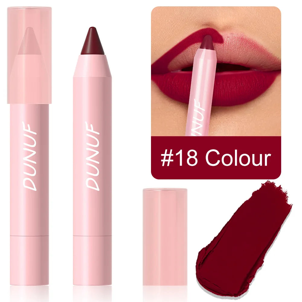 Matte Velvet Lipstick Pencil – Waterproof Lip Contour & Tint Lipliner Pen (18 Colors)