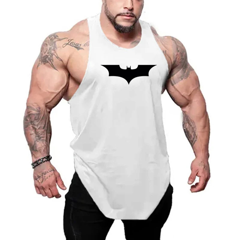 Men’s Bat Print Gym Tank – Sleeveless Cotton Fitness Top