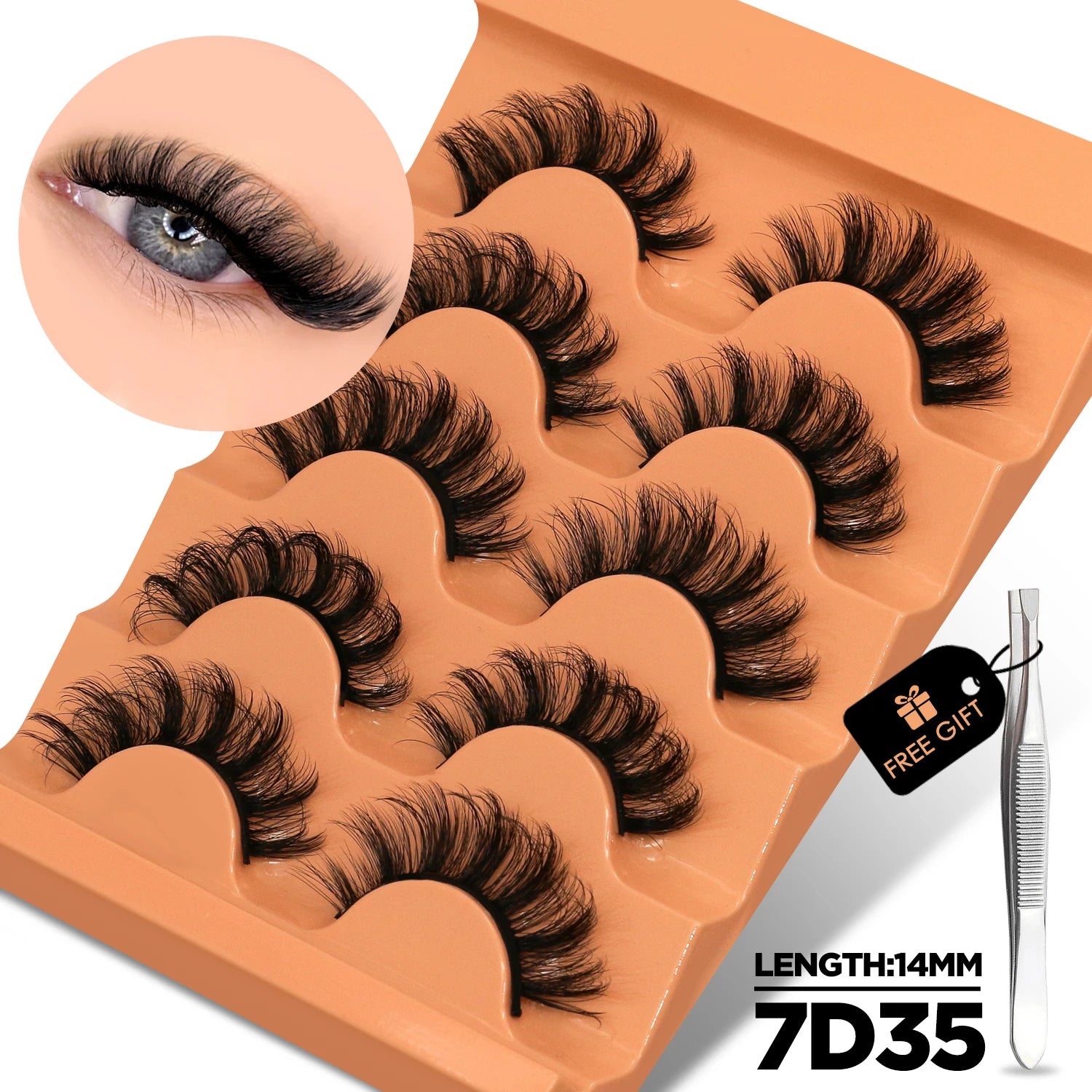 GROINNEYA 8D Cat Eye Faux Mink Lashes – Fluffy, Wispy Long Eyelashes (5 Pairs Pack)