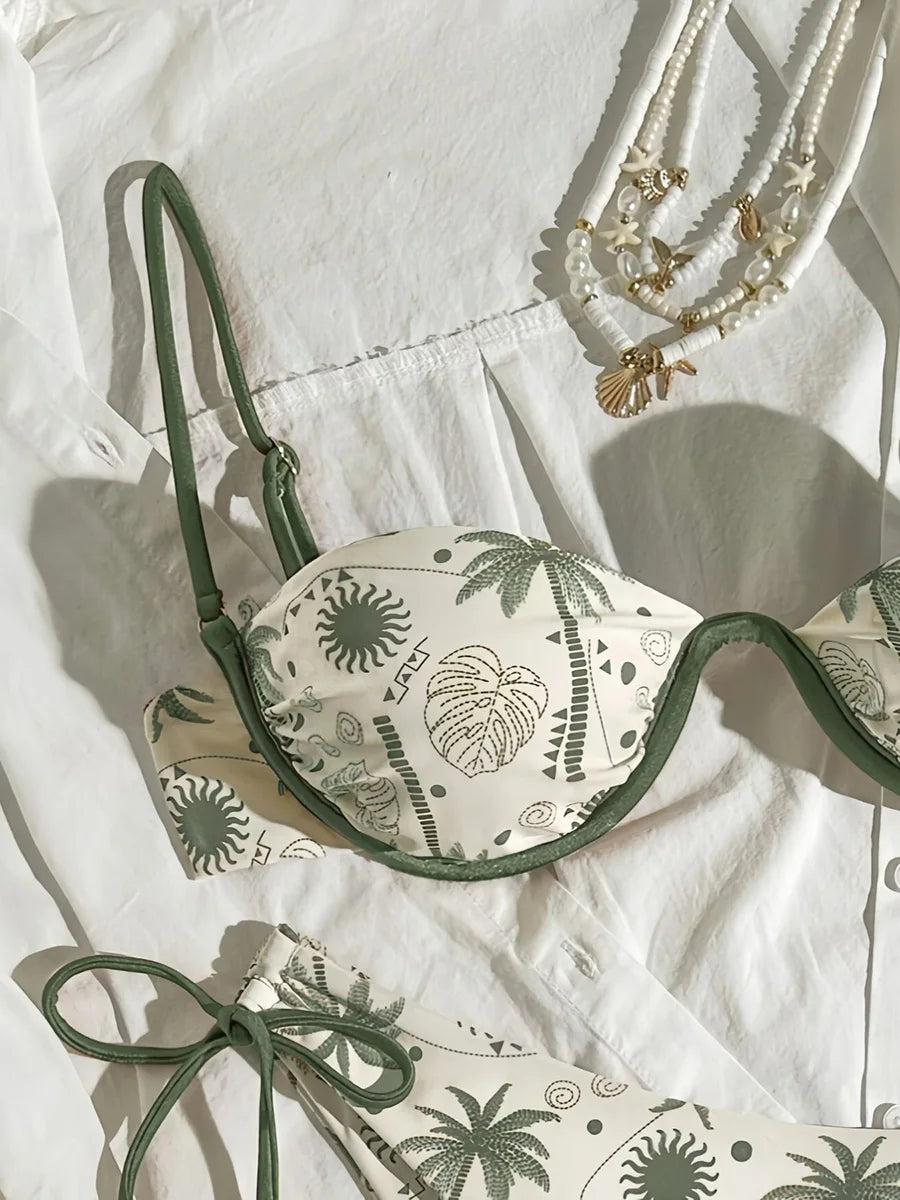 Brazilian Micro Bikini Set – Push-Up Print Swimwear for Women