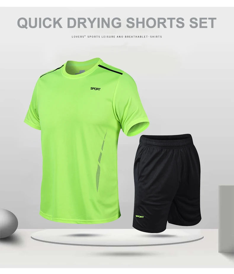 Men’s Quick-Dry Outdoor Sports Set – Breathable T-Shirt & Shorts 2-Piece Suit for Running, Hiking, Fishing & Fitness