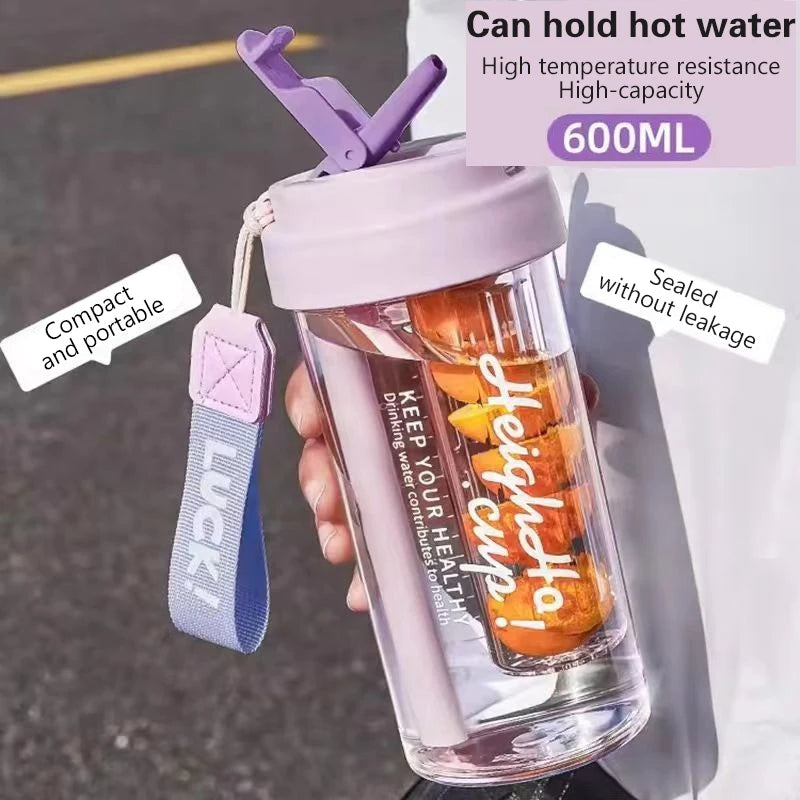 600ML Portable Sports Water Bottle with Tea Partition