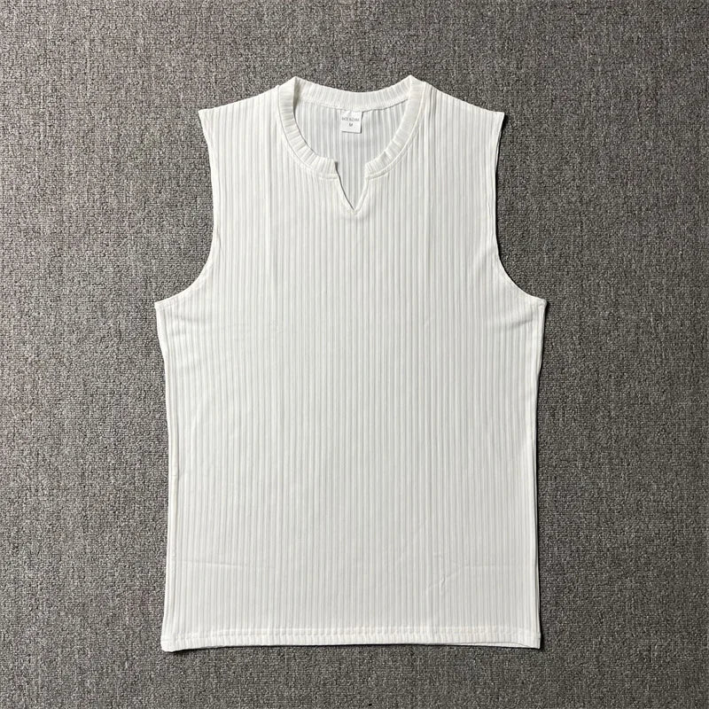 Summer Stripe V-Neck Gym Tank – Men’s Sleeveless Training Vest