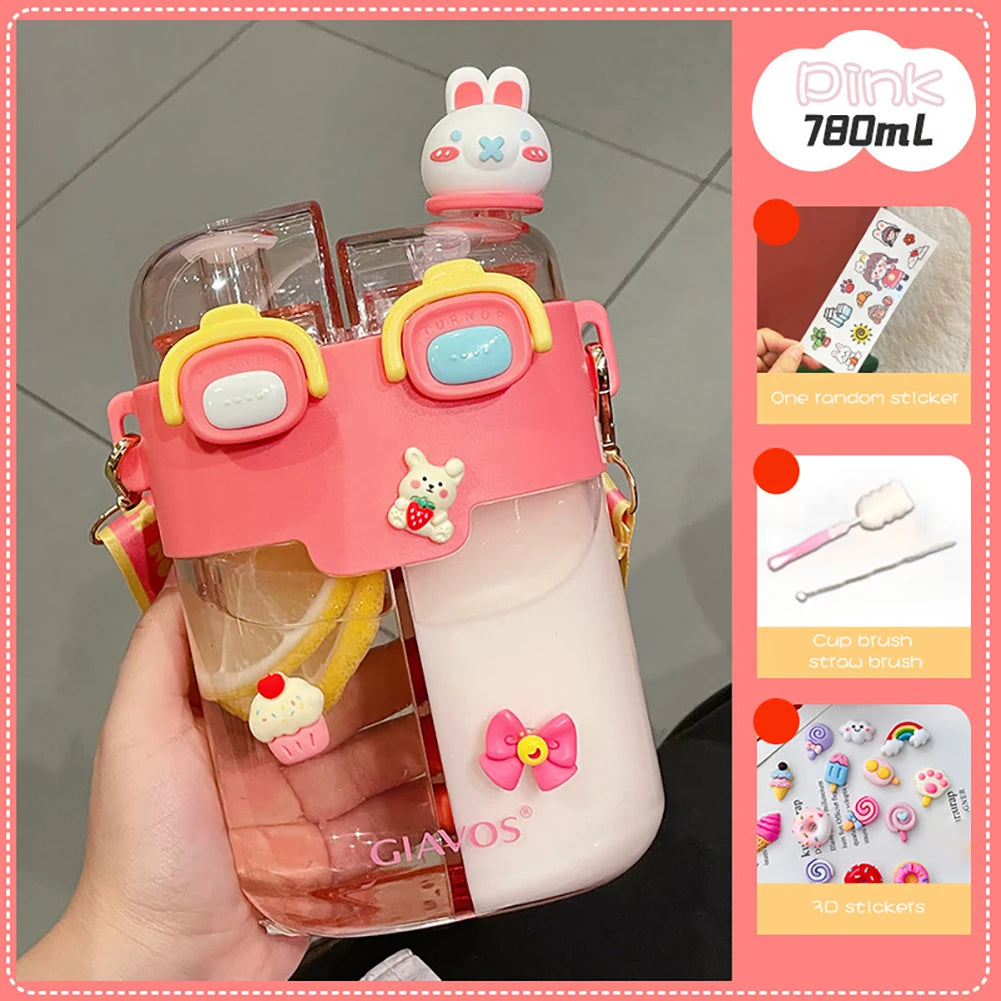 780ML Portable Cartoon Kids Water Bottle with Straw