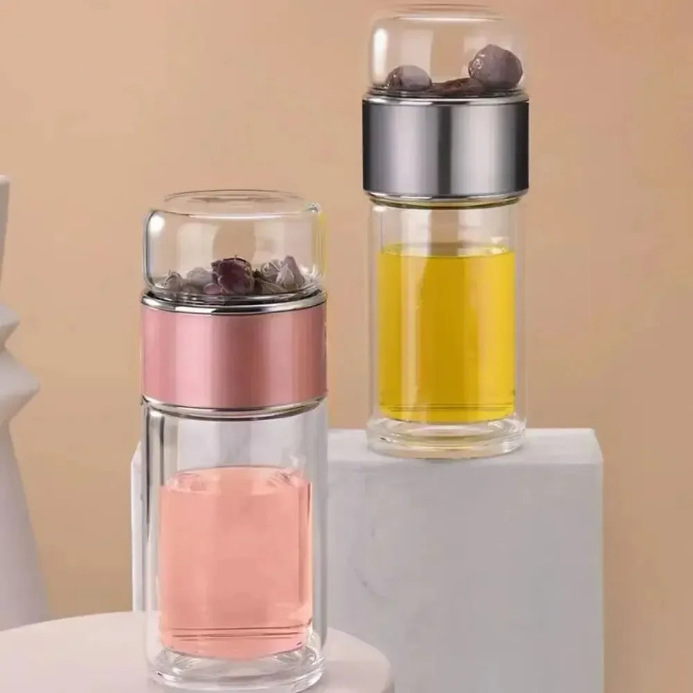 350ML/500ML Double Glass Water Bottle with Tea Infuser & Protective Sleeve